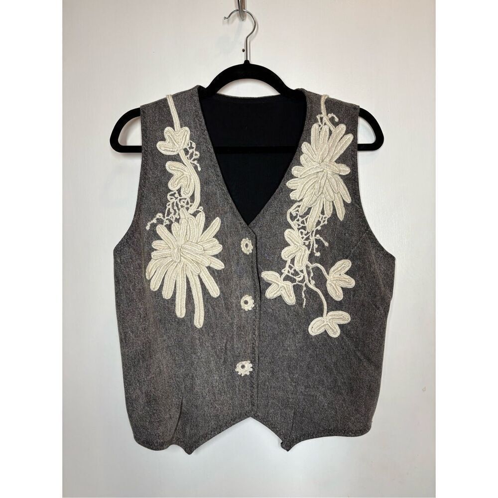 Gray Floral Embroidered Vest
